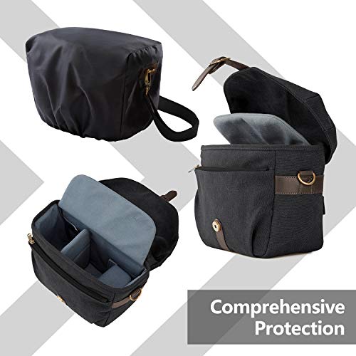 BAGSMART Canvas Crossbody Camera Bag with Rain Cover, Khaki U43920