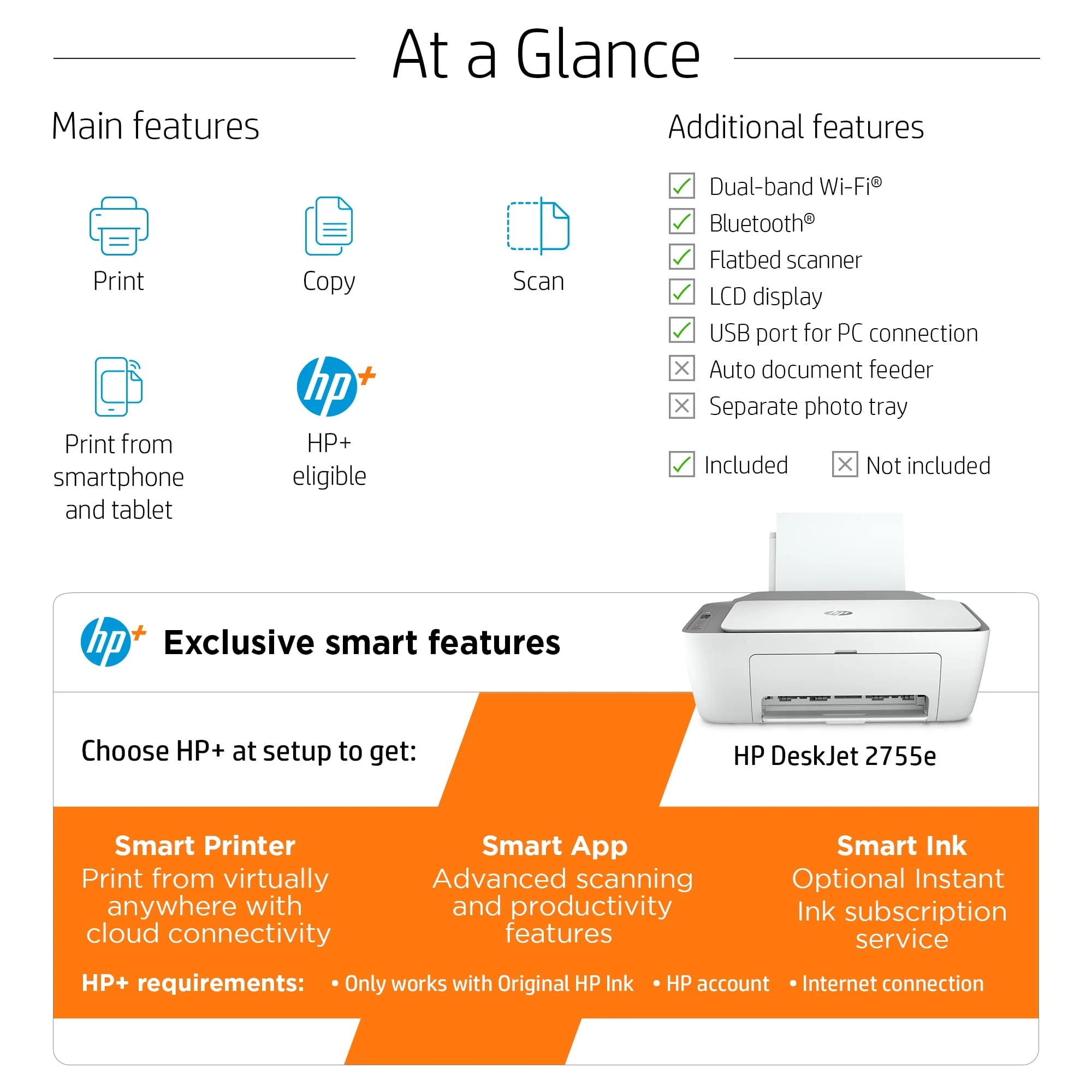 HP DeskJet 2755e All-in-One Inkjet Printer, Color Mobile Print, Copy, Scan U26547
