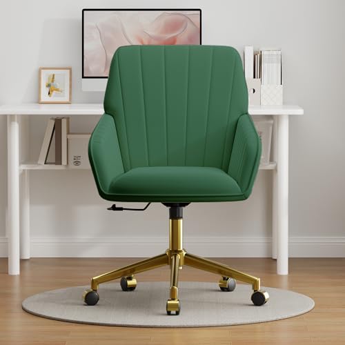 Velvet Home Office Chair with Gold Base, Swivel Desk Chair with Wheels (Cream) Z435471