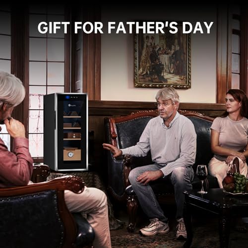 KingChii 16L Electric Cigar Humidor Cabinet with Temperature Control and Spanish Cedar Shelves H300