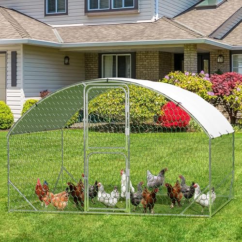 Large Metal Chicken Coop Walk-in Poultry Cage with Waterproof Cover, Double Lockable Doors X5588