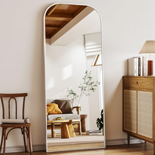Full Length Mirror 56x21 Inch Arched Floor Standing Wall Mountable Black J48657