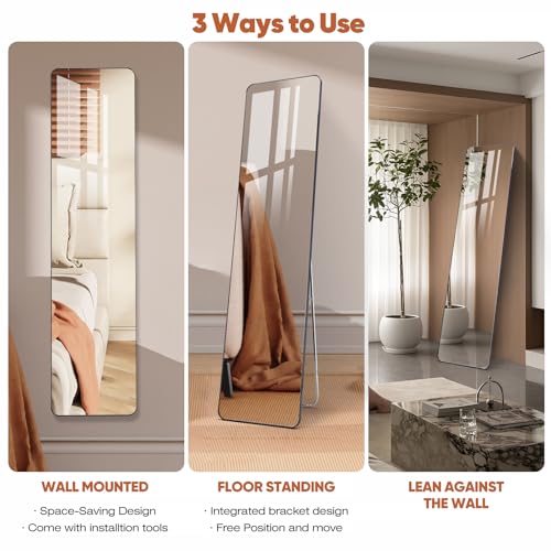 Full-Length Wall Mirror 59"x15.75" Black, Lean or Hang Design Q395