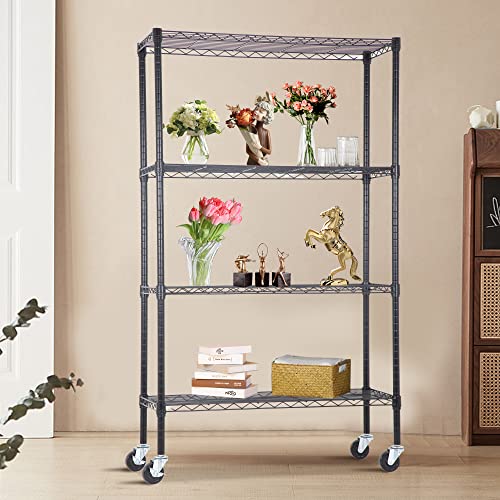4 Tier NSF Wire Shelving Unit Heavy Duty Steel Storage Rack, Black X19089