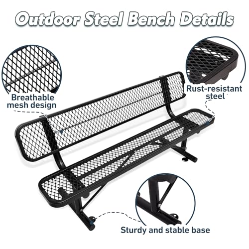 Heavy Duty Outdoor Metal Park Bench with Backrest for Garden Patio Yard K713