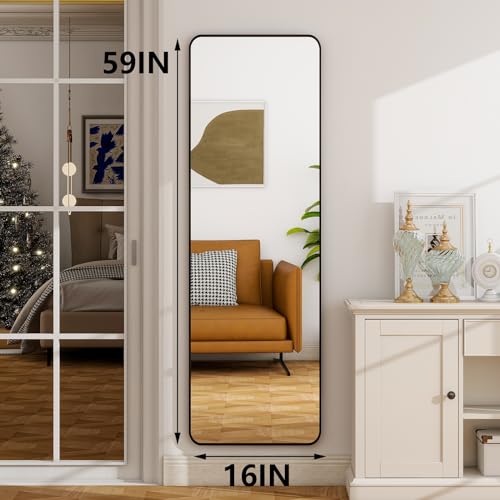 HARRITPURE 56" x 21" Rounded Full Length Floor Mirror with Aluminum Frame I85546