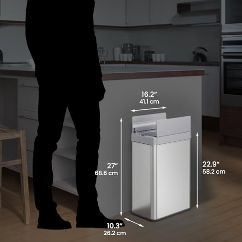 iTouchless 13 Gallon Stainless Steel Automatic Kitchen Trash Can with Lid and Odor Filter G12862