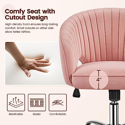 Yaheetech Velvet Vanity Chair with Wheels for Bedroom Cream U9976