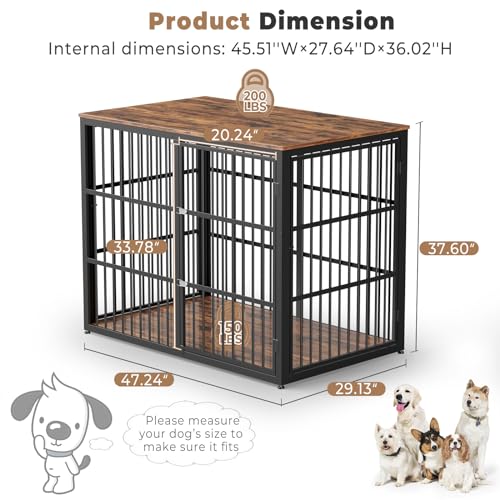 43'' Dog Crate Furniture with 3 Doors, XL Wooden End Table for Medium to Large Dogs M2208