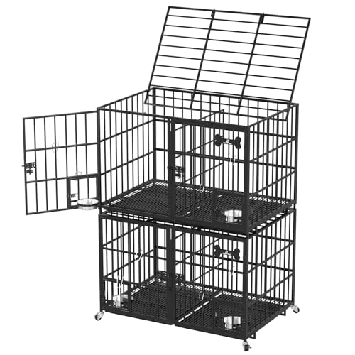 aboxoo 42/48 inch Heavy Duty Metal Dog Crate for Large Dogs with Wheels and Tray M5685