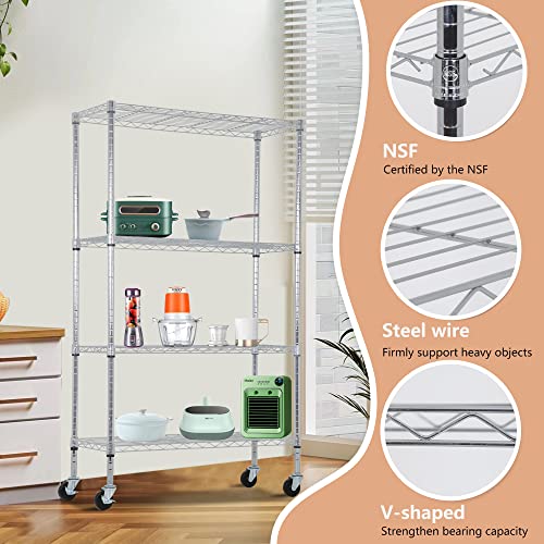 4 Tier NSF Wire Shelving Unit Heavy Duty Steel Storage Rack, Black X19089