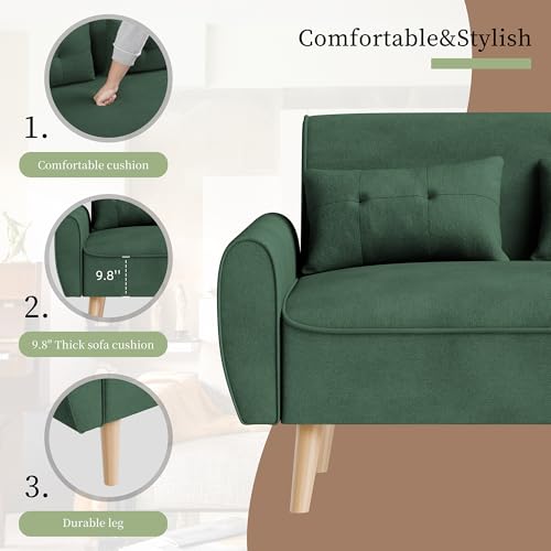 Vongrasig 47" Modern Loveseat Sofa, Mid Century Linen Fabric, Dark Gray O910