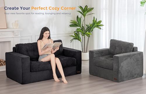 MAXYOYO 3 Seater Boneless Floor Sofa with Tufted Cushion, Beige A96326
