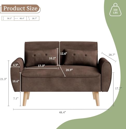 Vongrasig 47" Modern Loveseat Sofa, Mid Century Linen Fabric, Dark Gray O910