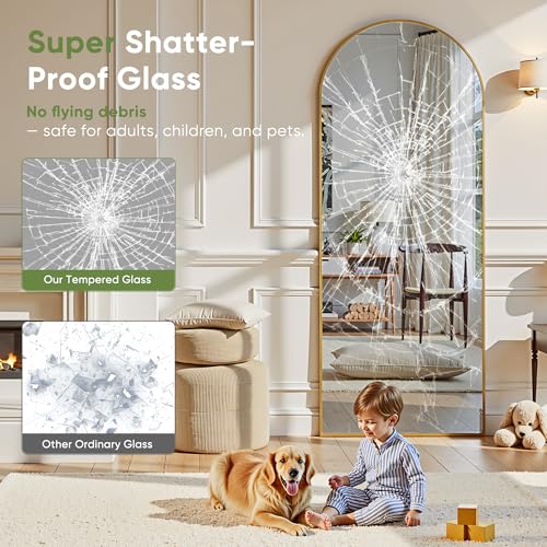 78" Oversized Arched Floor Mirror with Stand, Aluminum Frame, Black N18643