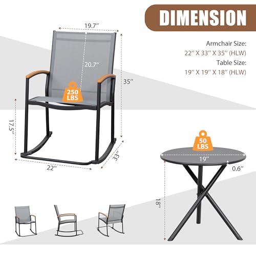 Shintenchi 3 Piece Outdoor Rocking Bistro Set with Table, Black R7367