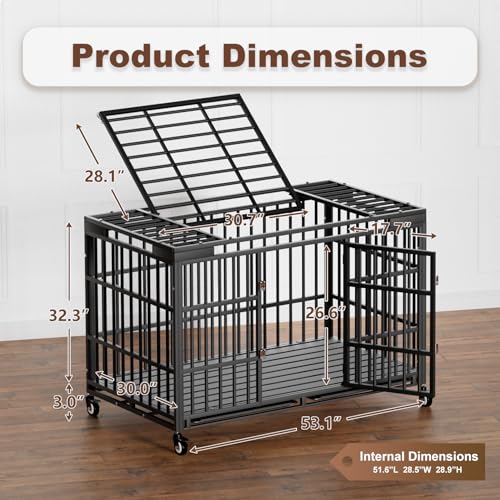 54 Inch Heavy Duty Dog Crate with Wheels for Large Dogs D47062