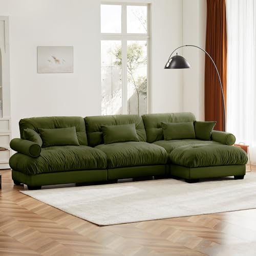 130" Modular Sectional Sofa with Movable Ottoman, Velvet Upholstered, Green Y4976