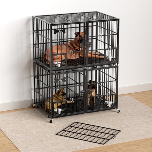 aboxoo 42/48 inch Heavy Duty Metal Dog Crate for Large Dogs with Wheels and Tray M5685