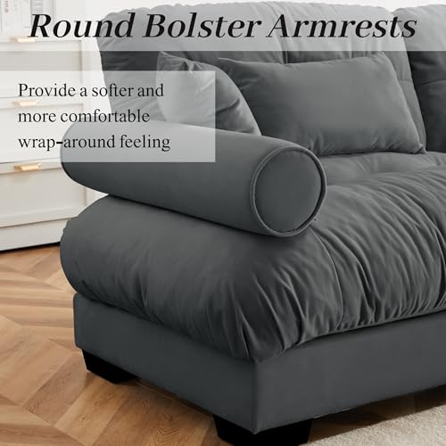 130" Modular Sectional Sofa with Movable Ottoman, Velvet Upholstered, Green Y4976