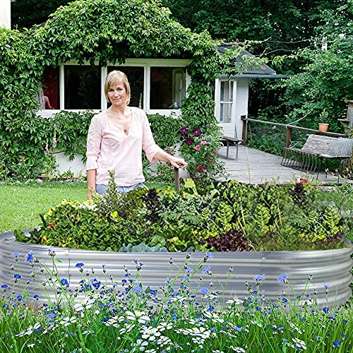Land Guard Galvanized Raised Garden Bed Kit, Oval Large Metal Planter Box U192