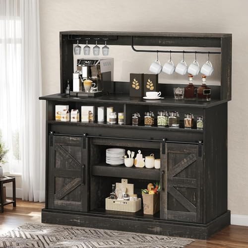 YITAHOME 47" Coffee Bar with Power Outlet & Storage, Farmhouse Sideboard Cabinet, White T961