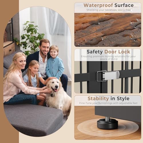 43'' Dog Crate Furniture with 3 Doors, XL Wooden End Table for Medium to Large Dogs M2208