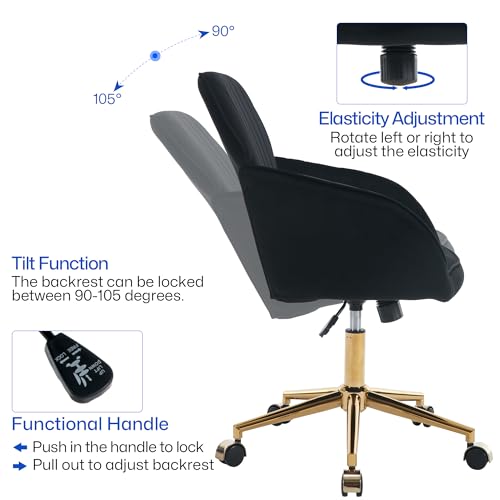Velvet Home Office Chair with Gold Base, Swivel Desk Chair with Wheels (Cream) Z435471