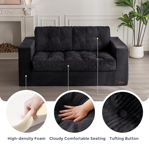 MAXYOYO 3 Seater Boneless Floor Sofa with Tufted Cushion, Beige A96326