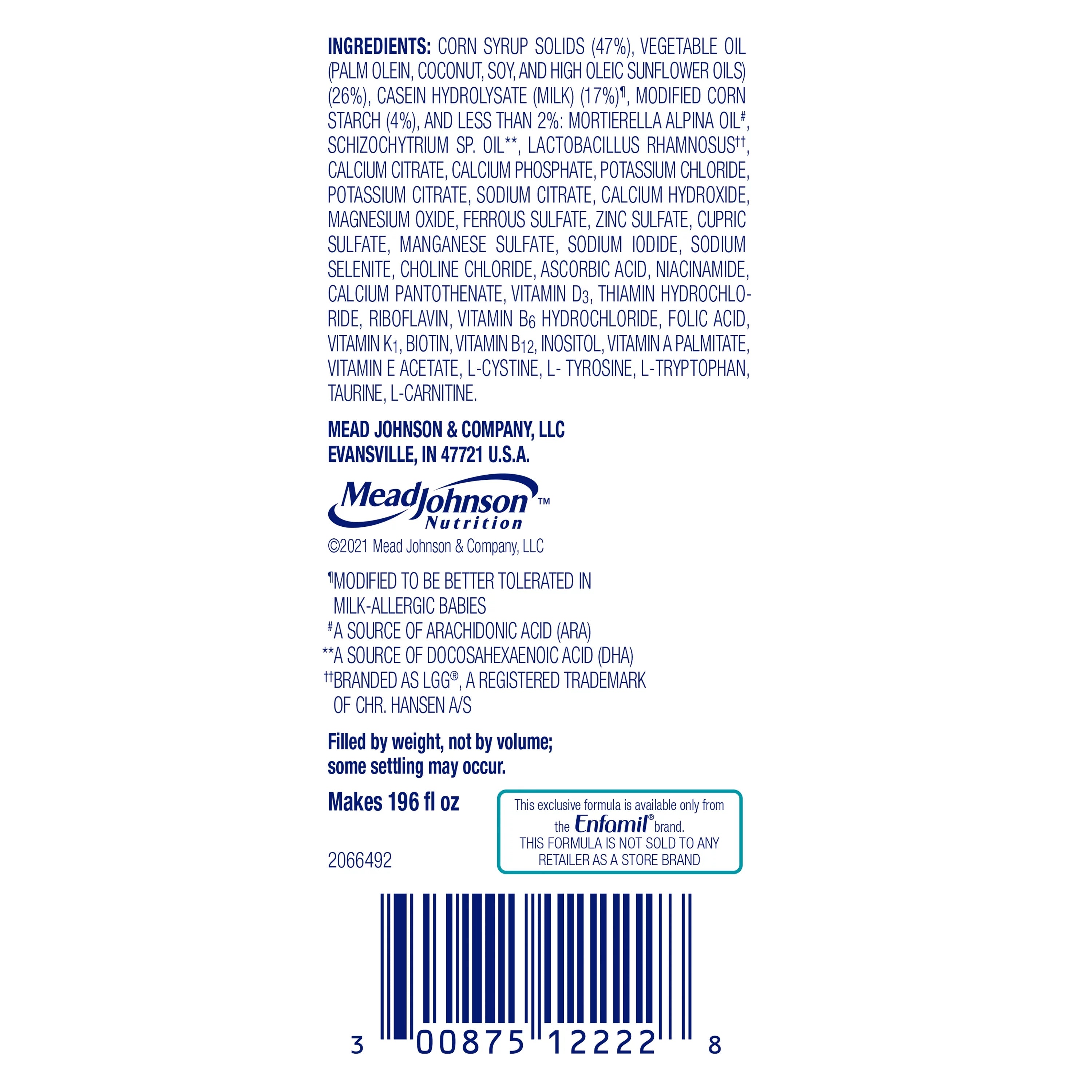 Enfamil Nutramigen Hypoallergenic Lactose Free Infant Formula Powder, 27.8 Oz L895