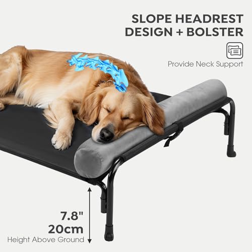 Veehoo Large Elevated Dog Bed, Outdoor Raised Cot with Removable Headrest, Breathable Washable Mesh R9070
