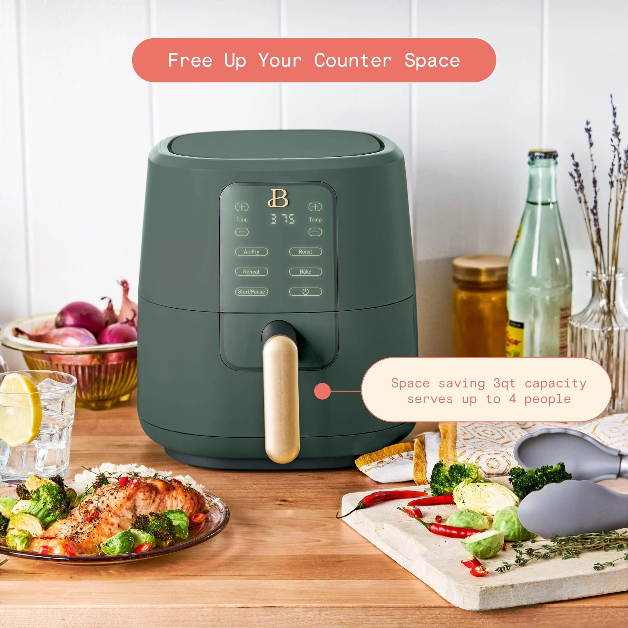 Beautiful 3 Qt Air Fryer with TurboCrisp Technology, White Icing by Drew Barrymore Q720518