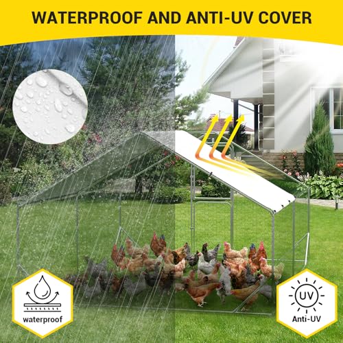 Large Metal Chicken Coop Walk-in Poultry Cage with Waterproof Cover, Double Lockable Doors X5588