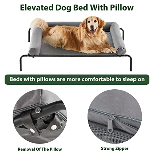 Cooling Elevated Dog Bed for Large Dogs, Waterproof Raised Cot with Headrest, Grey W43220