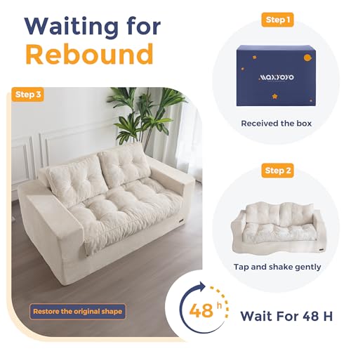 MAXYOYO 3 Seater Boneless Floor Sofa with Tufted Cushion, Beige A96326