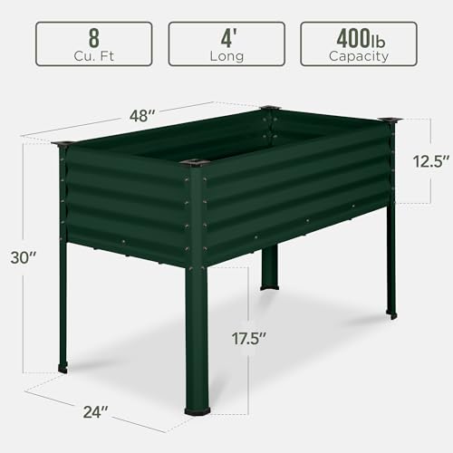 Best Choice Products 48x24x30in Galvanized Raised Garden Bed, Metal Elevated Planter Box, Dark Green S888804
