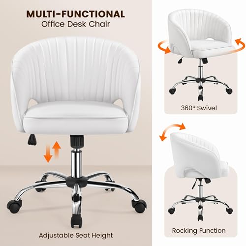 Yaheetech Velvet Vanity Chair with Wheels for Bedroom Cream U9976