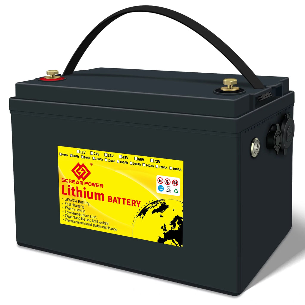 SCREAMPOWER 24V 60Ah LiFePO4 Battery, Rechargeable Deep Cycles Lithium Batteries with 100A BMS, Perfect for RV, Solar, Marine