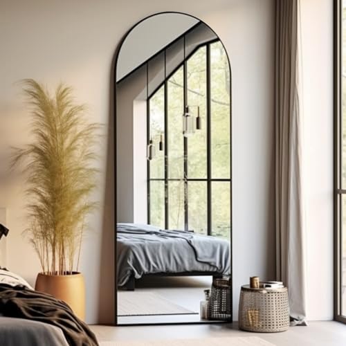 Arched Floor Mirror 58"x18" Full Length with Stand, Aluminum Frame, Black S856658