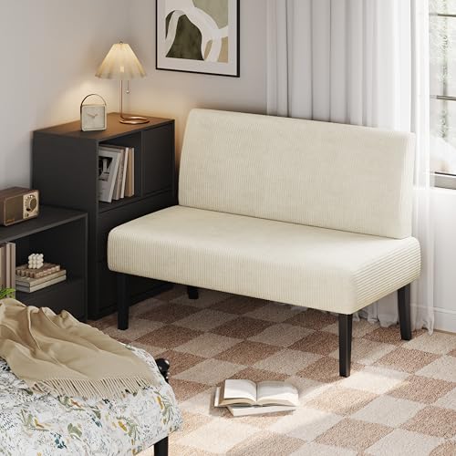 Yaheetech Small Mini Sofa Couch Armless Loveseat Futon Corduroy Beige M329389