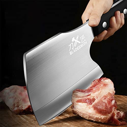 BLADESMITH Meat Cleaver Bone Chopper Knife, 6.3'' Stainless Steel Blade with Pear Wood Handle Q434