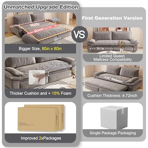 Queen Size Futon Sofa Bed with 2 Pillows, Blue V9731