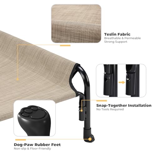 Veehoo Large Elevated Dog Bed, Outdoor Raised Cot with Removable Headrest, Breathable Washable Mesh R9070
