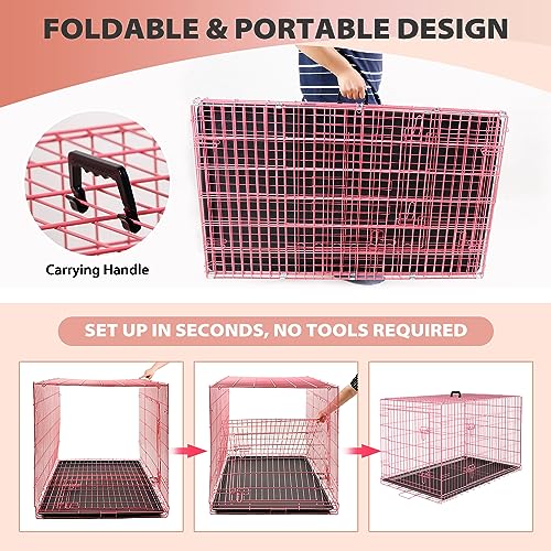 BestPet 42 Inch Folding Metal Wire Dog Crate with Double-Door and Removable Tray O49217