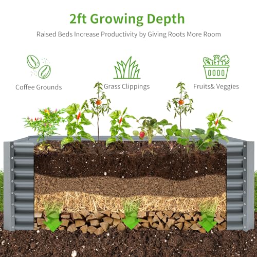 Land Guard 8×4×2 ft Galvanized Raised Garden Bed Kit for Vegetables D685