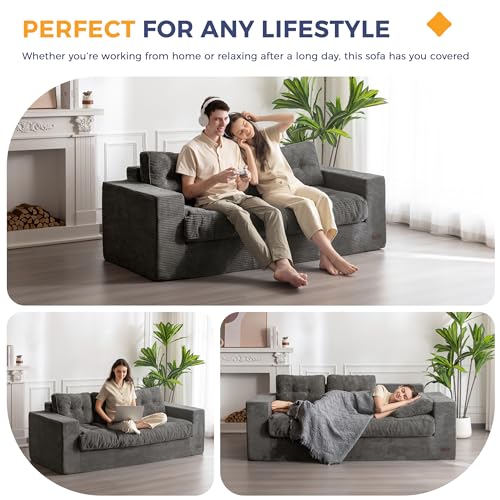 MAXYOYO 3 Seater Boneless Floor Sofa with Tufted Cushion, Beige A96326