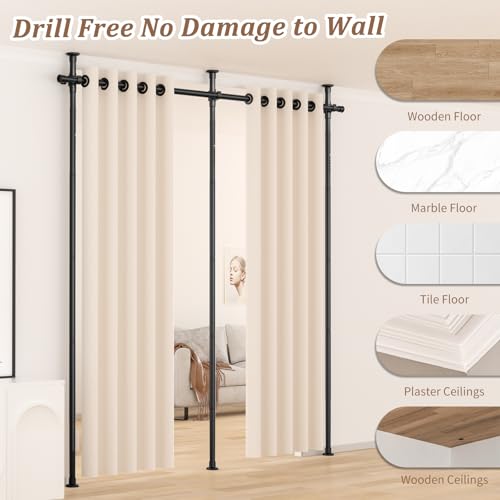 Adjustable No Drilling Room Divider Curtain Rod, Heavy Duty Metal Tension Wall Partition V7920