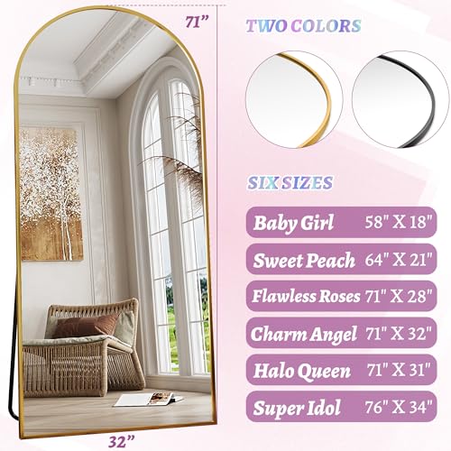 Arched Full Length Floor Mirror 76"x34" Black Freestanding I957