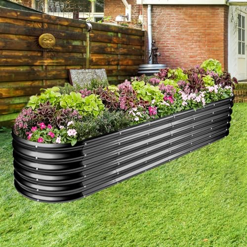 Land Guard 8ft Galvanized Raised Garden Bed Kit, Oval Metal Outdoor Planter Box, Silver D8675