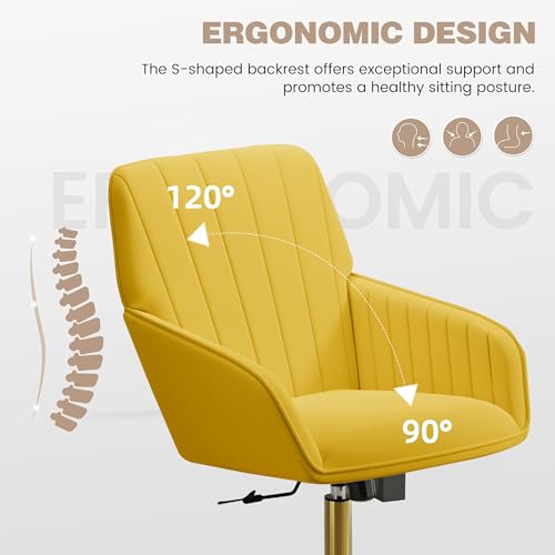 Velvet Home Office Chair with Gold Base, Swivel Desk Chair with Wheels (Cream) Z435471